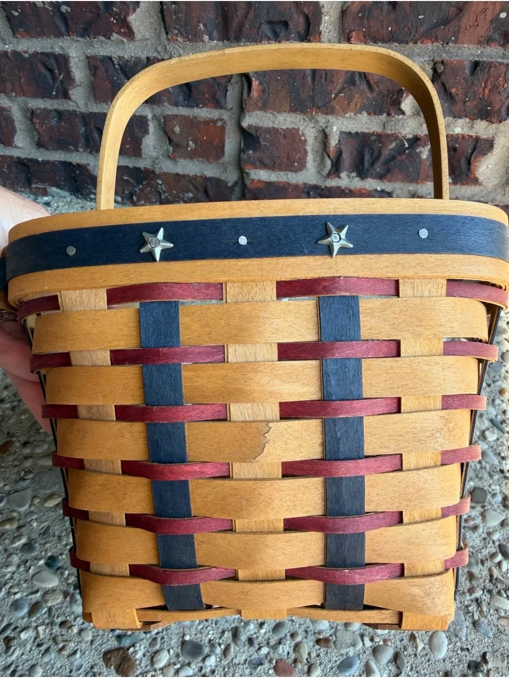 Longaberger Patriotic Basket Red White Blue Star Swing Handle Liner